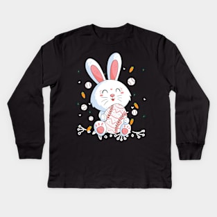 Cute Rabbit Love Baseball Costume Gift Kids Long Sleeve T-Shirt